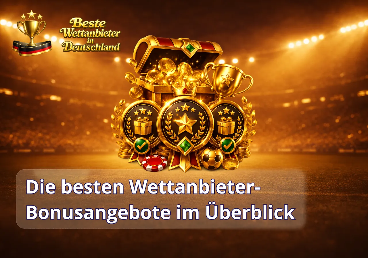 Übersicht der besten Wettanbieter-Bonusangebote mit attraktiven Willkommensboni und laufenden Aktionen.